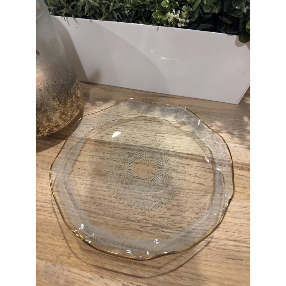 Jeanette Glass Dish 22kt Gold Trim – 1950s Art Deco Design Tableware 9in